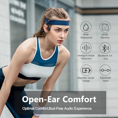 Innovative Bone Conduction Swimming Headphones with Integrated 32 GB MP3 Player – Bluetooth 5.4 Waterproof Earbuds with IPX8 Rating for Ultimate Audio Experience During Running and Aquatic Activities