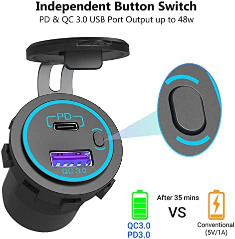 Ultimate 12 V Cigarette Lighter Socket – Advanced Quick Charge 3.0 & PD 3.0 USB Power Outlet with Waterproof Design, Effortless Button Control for Cars, Motorcycles, Boats, RVs, Golf Carts – Unmatched Speed and Versatility for All Your Charging Needs