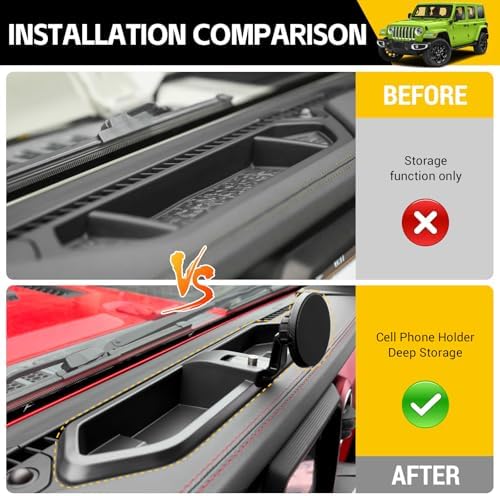 Revolutionary Magnetic Phone Mount for 2018-2023 Jeep Wrangler JL JLU & 2020-2023 Gladiator JT – Ultimate Dash Tray System for Secure Device Holding, Rugged Terrain Compatibility, and Effortless Installation – Ideal Jeep Accessory for Enhanced Navigation and Safety