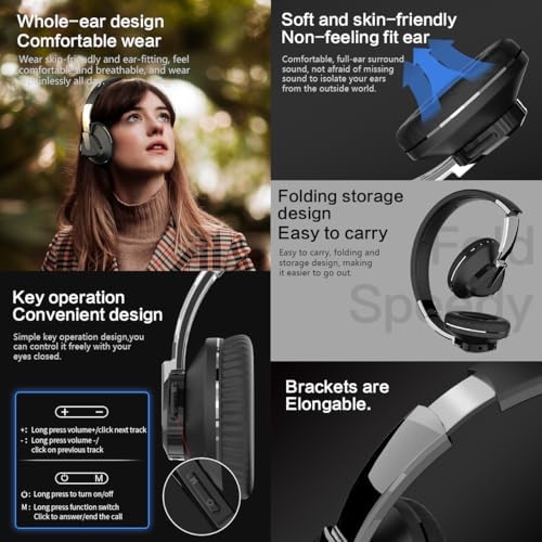 Revolutionary Wireless Bluetooth Over-Ear Headphones – V5.0 for Exceptional Lossless Audio, Ergonomic Comfort, 24-Hour Playtime, and HD Microphone for Clear Calls – Perfect for Gym, Gaming, and Mobile Use – Unmatched Sound Experience for Active Lifestyles