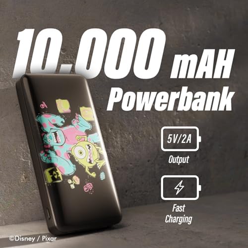 Disney/Pixar Monster, Inc 10,000 m Ah Portable Power Bank – Universal USB Charger Featuring Mike & Sully – Ideal Gift for Disney Fans, Teens, and Adults – Fast Charging, Lightweight Design for On-the-Go Power Solutions