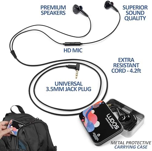 LUDOS NOVA Wired Earbuds – Premium In-Ear Headphones with 5-Year Warranty, High-Quality Microphone & 3.5 mm Compatibility for i Phone, Laptops & Students – Ideal Comfort for Small Ears & Enhanced Audio Experience for Music & Calls