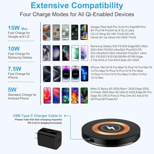 Ultra-Fast 15 W Magnetic Wireless Charger Dock with Kickstand for i Phone 16 & Samsung Galaxy S25 – Enhanced Charging Station with USB-C Adapter for Seamless Compatibility and Optimal Speed – Advanced Smart Chip Technology for Safe Charging – Perfect for All Android Phones and Pixel 9 Series – Sleek Non-Slip Design for Stability and Convenience – Experience 40% Faster Charging and Built-In Foreign Object Detection for Worry-Free Use – Versatile Kickstand Feature for Hands-Free Viewing – Ideal for Travel and Everyday Use – Includes 3 ft USB-C Cable and 20 W PD Adapter for a Complete Charging Solution – 12-Month Warranty and Responsive Customer Support Included – Elevate Your Charging Experience Today!
