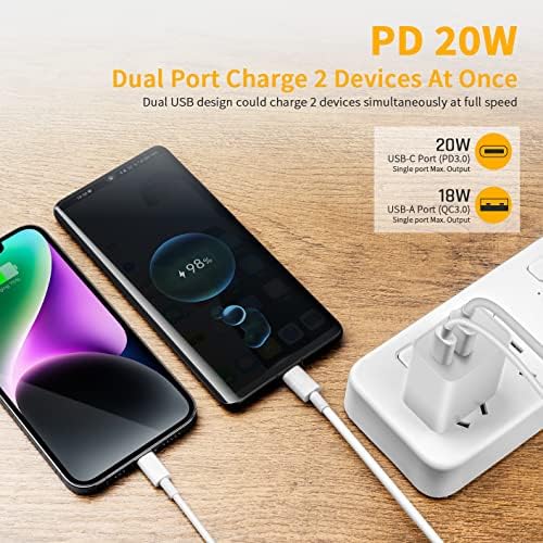 Dual Port USB C Fast Charging Block for Watch SE & i Phone 14 Pro Max – 2023 Upgrade with Elegant Purple Design | Simultaneously Charge Smartwatches and Smartphones | Compact & Durable Adapter for On-the-Go Efficiency