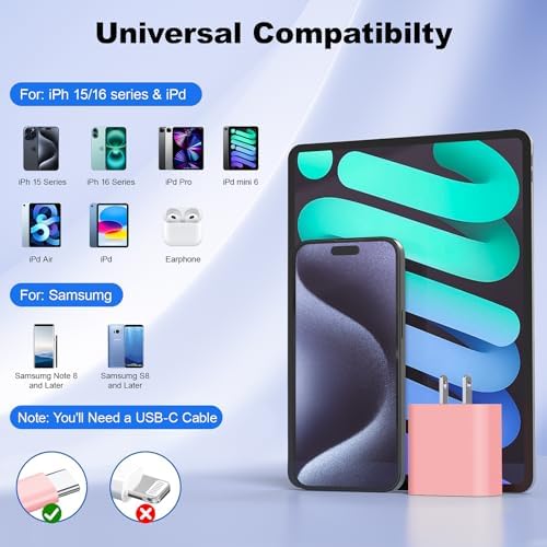 i Phone 14 Fast Charging Power Pack – 3 x 20 W PD USB C Charger Blocks + 3 x 6 FT Lightning Cables in Black, Pink, and White – Ultimate Compatibility for i Phone 14/13/12/11 Models – Rapid Charge & Extended Length for Efficient Use – Premium Quality with Overcurrent Protection