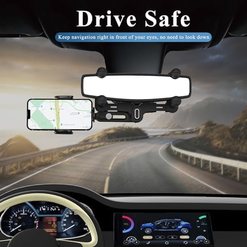 Mag Safe Rear View Mirror Phone Holder – Adjustable Magnetic Car Mount for i Phone 16/15/14/13/12 & All Mag Safe Devices – Secure Grip for Hands-Free Navigation – Compact Retractable Design with Effortless Installation – Elevate Your Driving Experience and Stay Connected Safely
