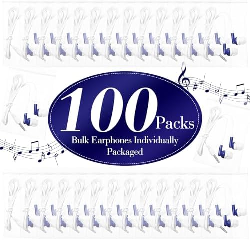Bulk Konohan 100-Piece Earbuds – Individually Packaged 3.5 mm Headphones for Educational Settings – Lightweight, Durable Student Earphones Designed for Comfort in Classrooms, Libraries, and Learning Environments – Hygienic Black Design for Extended Use and Enhanced Focus