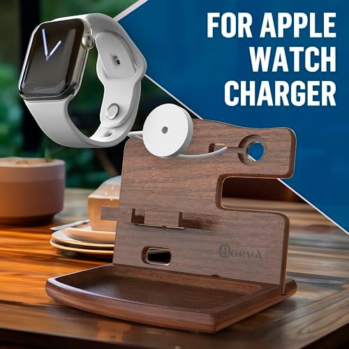 BarvA Wood Docking Station | Phone Stand & Desk Organizer | Night Stand Charging Station & Phone Holder | Portable Nightstand Organizer for Men’s Accessories | Ideal Gifts for Men – Enhanced Compatibility and Speed