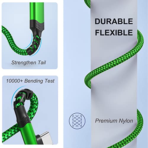 10 ft Right Angle USB C Cable 5-Pack – Fast Charging Nylon Braided Charger for Samsung Galaxy S25, S24, S23, A16, A15 & Google Pixel 9, 8 – Superior Durability and Comfort for Gaming and Daily Use – Enhanced Compatibility for All Type C Devices