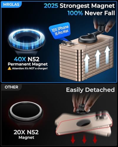 MRGLAS Mag Safe Car Phone Holder – 2025 Enhanced 40 Magnet Air Vent Mount with 360° Rotation for Optimal Viewing – Secure Double Metal Hook Design Compatible with i Phone 16, 15, 14 Pro Max Plus, Samsung S25 & S24 – Ultimate Hands-Free Navigation Solution