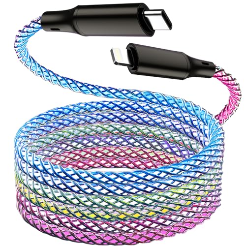 Vibrant RGB LED i Phone Fast Charger Cable – 5 ft MFi Certified Type C to Lightning Sync Cord for Quick Charging – Compatible with i Phone 14, 13, 12, 11 Pro Max, and More – Durable, Stylish, and Efficient Charging Solution