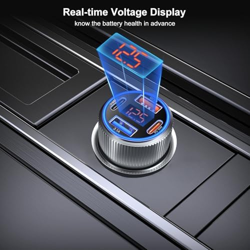 4-Port Fast Charging Car Charger for i Phone 16 & 15 Pro Max – Besgoods USB-C Adapter with Integrated Voltmeter & 3 ft Retractable Cable for Galaxy S24 & A15 Android – Ultimate Travel Charging Solution