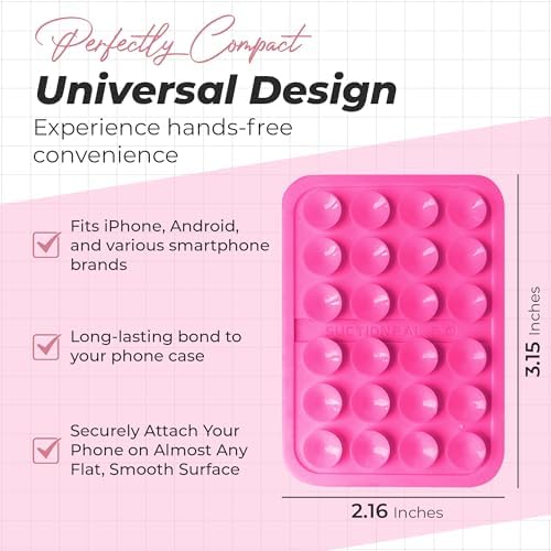 Maximize Your Mobile Creativity: 2-Pack Sticky Silicone Suction Phone Grip with 24 Powerful Suction Cups for Secure Hands-Free Selfies and Videos – Compatible with i Phone, Samsung, and Android – Durable Black Accessory for Ultimate Versatility and Convenience
