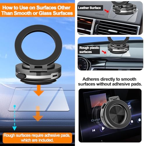 Revolutionize Your Driving with the AICase Magnetic Phone Holder – 360° Rotatable Electric Suction Cup Mount for i Phone & Android, Mag Safe Compatible with Adhesive Pad for Uneven Surfaces – Ultimate Stability & Hands-Free Convenience