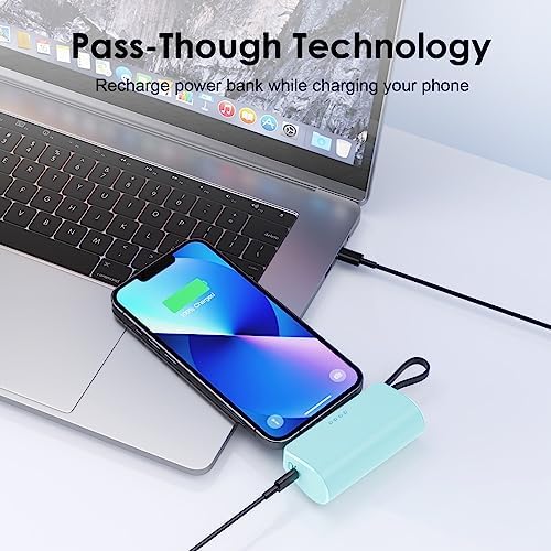 Dual Pack Mini Power Bank with Built-in USB C Cable – 5200 m Ah Fast Charging Battery for i Phone 15/14/13/12/11/XR/8/7/6 & Android Devices – Ultra-Portable Travel Charger for On-the-Go Power Needs