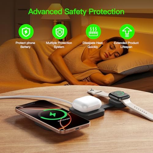 Advanced 3-in-1 Foldable Wireless Charging Station for i Phone 16 Pro Max – Mag Safe Compatible, High-Speed 20 W Charger for i Phone 16/15/14/12/11/X, Apple Watch Ultra/SE, and Air Pods – Enhanced Cooling Technology, Travel-Friendly Design, and Superior Compatibility