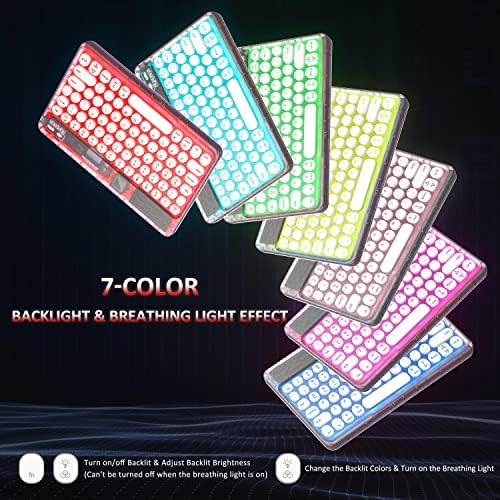 Ultra-Slim Universal Wireless Bluetooth Keyboard for i Pad, i Phone & Tablets – Multi-Device, Backlit Mini Design with 7-Color Options, Rechargeable & Portable for On-the-Go Efficiency
