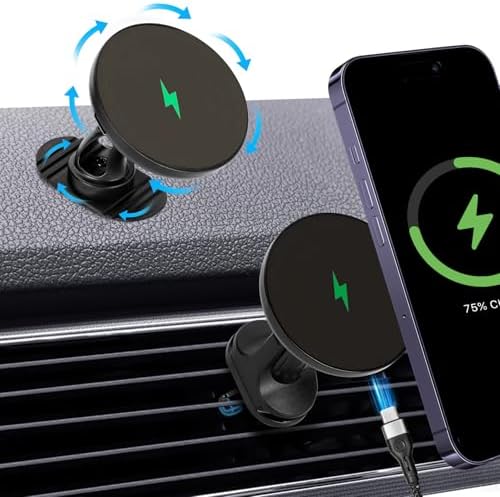 Elevate Your Driving Experience with the 15 W Mag Safe Magnetic Car Wireless Charger – 360-Degree Rotating Phone Holder for i Phone 14, 15 & 16 Pro – Effortless Installation on Dashboard or Vent for Ultimate Convenience and Fast Charging