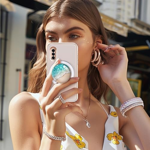 Sparkling Blue Ocean Beach Crystal Glitter Magnetic Collapsible Phone Grip & Stand – Versatile Mobile Accessory for Smartphones & Tablets with Enhanced Portability & Secure Attachment