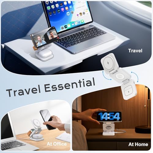 3-in-1 Wireless Charging Station for Apple Devices – KU XIU Portable Travel Charger for i Phone 16/15/14/13/12 Series, Apple Watch 10/9/8/7/6/5/4/3/SE & Air Pods Pro/4/3/2 – Fast, Foldable Design with Enhanced Safety Features and Universal Compatibility