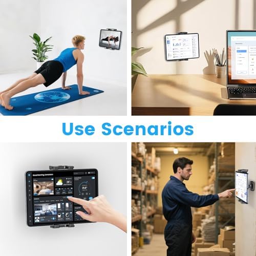 Transform Your Viewing Experience with the OHLPRO Universal Tablet Wall Mount Holder – Adjustable 360° Rotation for 4.7-13 Inch Devices, Perfect for i Pad, i Phone, Kindle Fire HD, Galaxy Tab, and Nintendo Switch – Sturdy Drilled Mounting for Maximum Stability and Enhanced Hands-Free Functionality