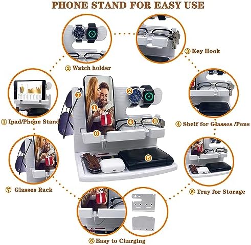 Gifts for Men Women Dad Husband Boyfriend Wood Phone Docking Station Nightstand Organizer for Men Birthday Gifts (Dark Brown) – Enhanced Compatibility and Speed