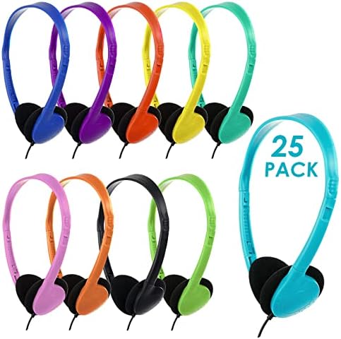 Bulk 25-Pack Kids Classroom Headphones – Vibrant Multi-Color Earphones for Enhanced Learning – Durable, Comfortable Design with Superior Sound Quality – Ideal for Focus and Group Activities in Educational Settings