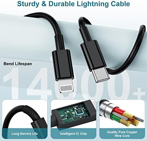 MFi Certified 20 W USB-C to Lightning Fast Charger for i Phone 14/13/12 – 6 FT Durable Cable & Power Delivery Block in Stylish Blue – Ultimate Solution for Rapid Charging of All Apple Devices Including i Pad Pro, XS, XR, 8 Plus – Optimized for Reliability and Speed