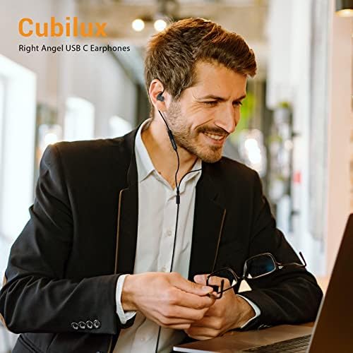Cubilux Premium USB C Earphones with Right Angle Connector – High-Resolution In-Ear Headphones for Samsung Galaxy S25/S24/S23/S22, i Phone 16/15 Pro Max, i Pad Pro, Google Pixel – Superior 96 k Hz/24-bit DAC for Enhanced Audio in Gaming and Music – Comfortable Fit, Noise Isolation, and Durable Design for On-the-Go Listening