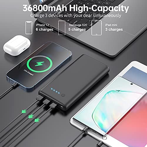 Ultra-High Capacity 40800 m Ah Portable Charger with Built-In Cables – 25 W PD USB C Fast Charging Power Bank – 5 Outputs & Dual Input for i Phone 16/15/14/13 & Samsung S23 – Stylish Pink Design for On-the-Go Charging Solutions