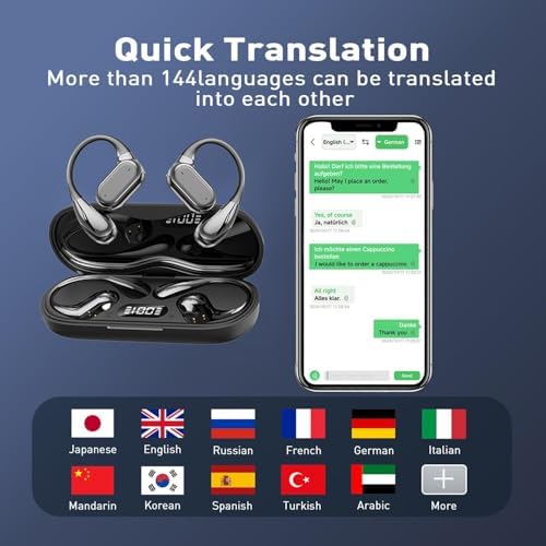 Revolutionary Language Translation Earbuds – Ultra-Lightweight Open Ear Bluetooth Headphones with Advanced Air Conduction, Smart LED Charging Case, and Sweat-Resistant Design Perfect for Active Lifestyles – Ideal for Running and Effortless Device Connectivity (Black)