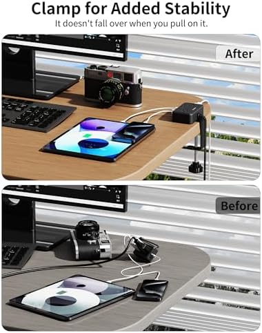 Maximize Workspace Efficiency with the 10 Ft Desk Clamp Power Strip – Versatile Desktop Charging Station Featuring 4 AC Outlets & 4 USB Ports (2 USB-C) for Rapid Device Charging, Ideal for Home Office & Gaming, Securely Fits 2.75″ Table Edges, Surge Protection for Ultimate Safety, Sleek Black Design