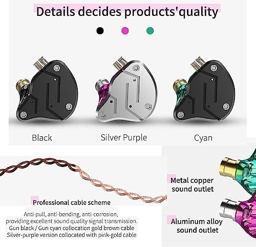 KZ ZSN Dual Driver In-Ear Monitor Earbuds with Detachable Cable – Exceptional Clarity & Hi-Res Noise Cancellation in Stylish Cyan, Perfect for Audiophiles and Everyday Use, Enhanced Compatibility for All Devices