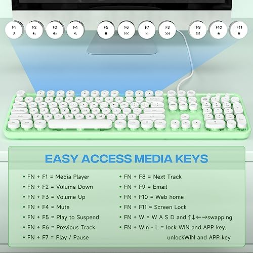 Retro-Inspired Full Size Typewriter Keyboard with Number Pad – Wired USB Keyboards for Windows 7, 8, 10, 11 | Enhance Your Typing Experience with Classic Charm and Modern Efficiency | Perfect for Home and Office Use