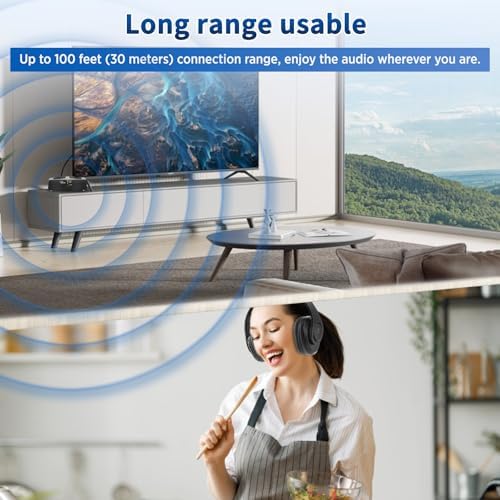 Unleash the Power of Sound with Wallar Ge Long-Range Wireless Over-Ear Headphones – Effortless Setup with RF Transmitter, 100 Ft Wireless Freedom, and 20-Hour Rechargeable Battery Life for Uninterrupted Entertainment – Luxurious Comfort in Sleek Black/Red Design, Compatible with All TV Brands for an Immersive Audio Experience