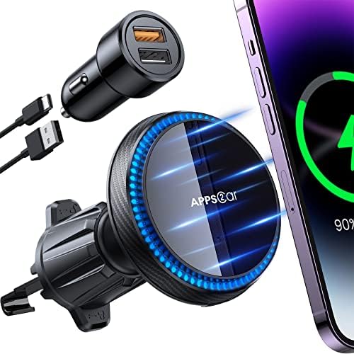 Revolutionize Your Drive with the APPS2 Qi2 15 W Mag Safe Car Mount Charger – A Premium Magnetic Phone Holder for i Phone 16 Series and Earlier, Fast Wireless Charging for Enhanced Safety & Convenience, Versatile Air Vent/Dashboard Installation, Elegant Black Design