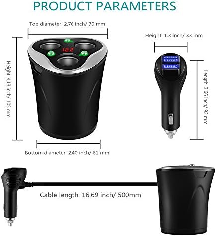 Skyocean Premium 3-Socket Car Cigarette Lighter Splitter & 3 USB Fast Charging Hub | 120 W Dual Voltage DC Power Adapter with Integrated Volt Meter & Energy-Saving On/Off Switch | Perfect for Powering Smartphones, GPS, Dash Cameras & More During Road Trips and Daily Drives