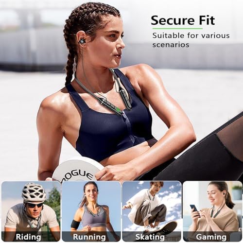 Revolutionize Your Listening Experience with kurdene Open Ear Clip Bluetooth Headphones – Advanced Bone Conduction Neckband Earbuds Featuring TF Card Slot, 100 Hours of Playtime, and Built-in Microphone for Crystal Clear Calls – Perfect for Active Lifestyles like Running, Riding, and Skating with Unmatched Comfort and Enhanced Situational Awareness in Sleek Black