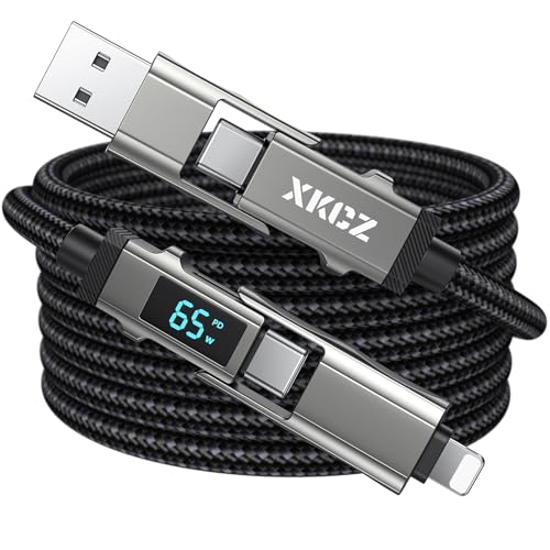 Revolutionary 4-in-1 USB C Charging Cable with Real-Time Wattage Display – 65 W Fast Charging & Data Sync for i Phone, i Pad, Samsung, and Laptops – Durable Nylon Braided Design, 3 FT Length for Ultimate Convenience and Versatility