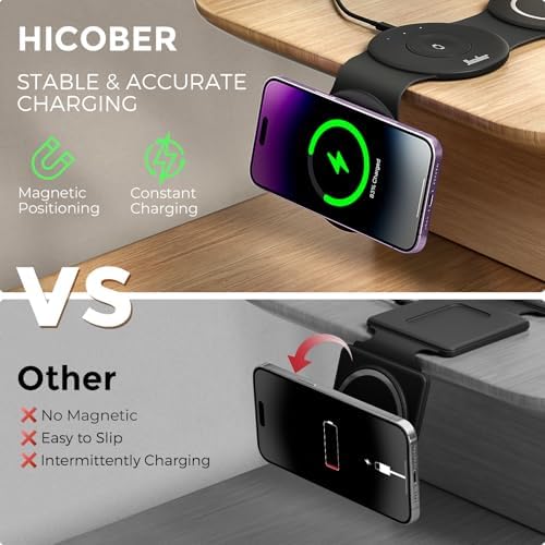 Hicober 3-in-1 Magnetic Wireless Charging Station for i Phone 15, Apple Watch, and Air Pods – Ultra-Fast 18 W Portable Travel Charger with Foldable Design for i Phone 16, 14, 13, 12 Pro/Max/Plus – Optimal Compatibility and Sleek Aesthetics for Effortless Charging Experience