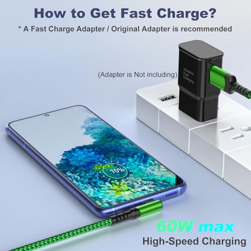 10 ft Right Angle USB C Cable 5-Pack – Fast Charging Nylon Braided Charger for Samsung Galaxy S25, S24, S23, A16, A15 & Google Pixel 9, 8 – Superior Durability and Comfort for Gaming and Daily Use – Enhanced Compatibility for All Type C Devices