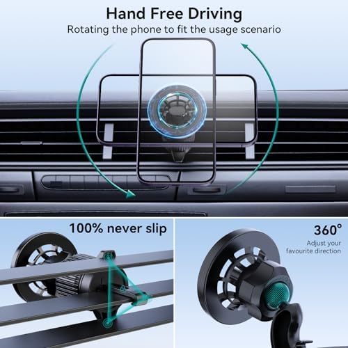 Mag Safe Car Mount: Premium Magnetic Phone Holder for Hands-Free Driving – Compatible with i Phone 15, 14, 13 Pro Max, Pro, Mini & All Smartphones – Strong Magnet Design for Secure Vent & Dashboard Installation – Elevate Safety and Style on the Road