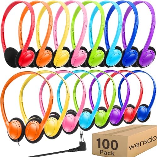 Bulk Classroom Headphones 25 Pack – Premium Durable Wired Earphones for Enhanced Student Learning, Comfortable Fit for Kids and Adults – Superior Sound Quality for Educational Use (HY103, 25 Black)