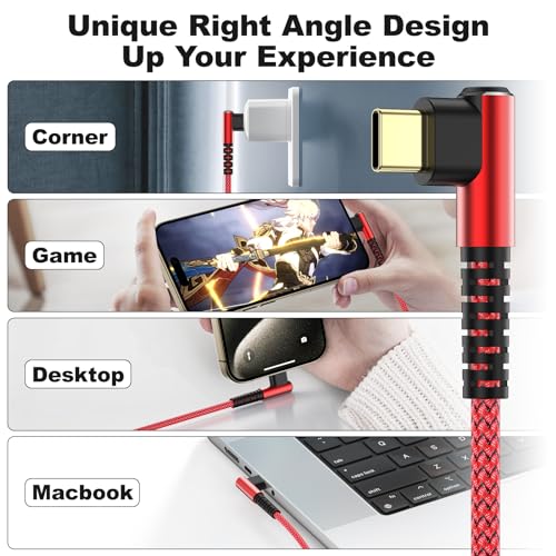Maximize Your Charging Efficiency with 3-Pack 10 FT 60 W USB C to USB C Cables – Durable Braided Design, Ergonomic Right Angle Connector for Seamless Use with i Phone 16/15 Pro Max Plus, Galaxy S25/S24, i Pad Pro/Air, Mac Book Pro/Air – Ideal for Home, Office, and Travel Convenience