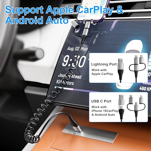 Universal 6-in-1 Coiled USB A/C to USB-C/Lightning/Micro Charging Cable – 3 A High-Speed Charging for i Phone, i Pad, and Android Devices – Seamless Compatibility with Apple Car Play & Android Auto – Tangle-Free Design for Ultimate Portability and Convenience