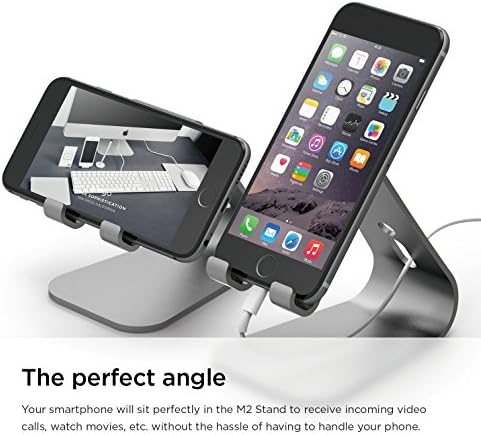 Enhance Your Smartphone Experience with the elago M2 Premium Aluminum Stand – Sleek Silver Ergonomic Design for Effortless Video Calls, Integrated Cable Management, and Universal Compatibility with i Phones and Galaxy Devices – Ideal for Streamlined Workspaces and Mobile Convenience