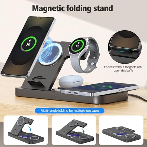 Ultimate 6-in-1 Wireless Charging Station for Samsung Devices – Fast 30 W Dual Wireless Charger with Adjustable Clock and 7-Color Night Light – Compatible with Galaxy S25, Galaxy Buds, and Galaxy Watch – Perfect for Home, Office, and Travel Use – Safe Charging with Intelligent Control and Slip-Resistant Design – Ideal Gift for Samsung Enthusiasts