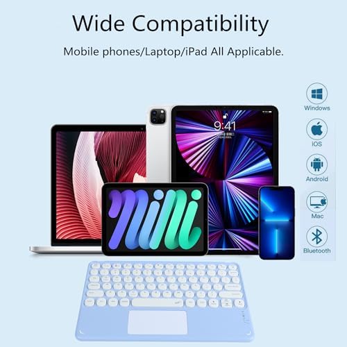 Portable Wireless Bluetooth Keyboard with Touchpad – 10-Inch Rechargeable Slim Design for i Pad Pro, Air, Mini & More | Stylish Purple Finish for Enhanced Productivity on i OS, Android & Windows Devices