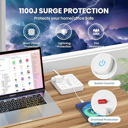 Dual Joule Loom 2-Pack Power Strip Surge Protector with 11 Outlets, 6 Fast USB Ports, 5 Ft Extension Cord, Space-Saving Flat Plug, Wall-Mount Design, Overload Safety for Home & Office Charging Stations – Ultimate Device Compatibility and Speed Enhancement