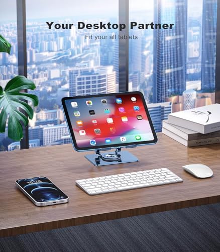 Revolutionary 360-Degree Swivel Tablet Stand – Adjustable, Multi-Functional Holder for i Pad Pro, Air, Mini & More (Sleek Silver) – Experience Unmatched Versatility and Stability for Streaming, Drawing, and Browsing